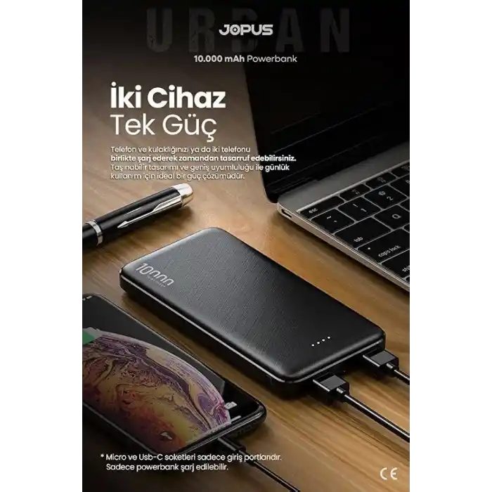 PDAteknoloji 10.000mAh Led Işıklı Taşınabilir Şarj Aleti/Powerbank Siyah/Beyaz JP-P10S-1