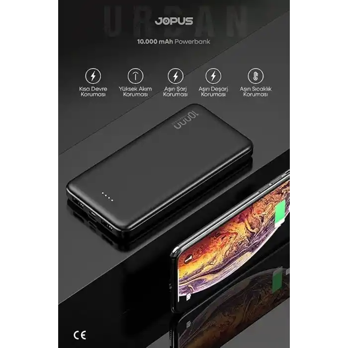PDAteknoloji 10.000mAh Led Işıklı Taşınabilir Şarj Aleti/Powerbank Siyah/Beyaz JP-P10S-1