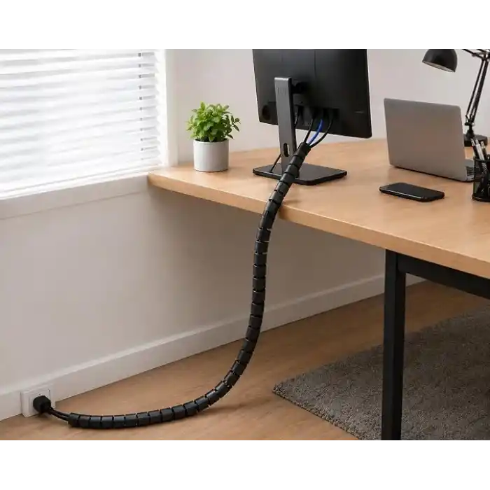 Orret Home 1,5 Metre 25 mm Kablo Koruyucu Spiral Siyah, Kablo Düzenleyici Organizer, Kablo Toplayıcı Sarma Spirali, Esnek Kablo Kanalı ve Kablo Gizleyici Koruma Kılıfı