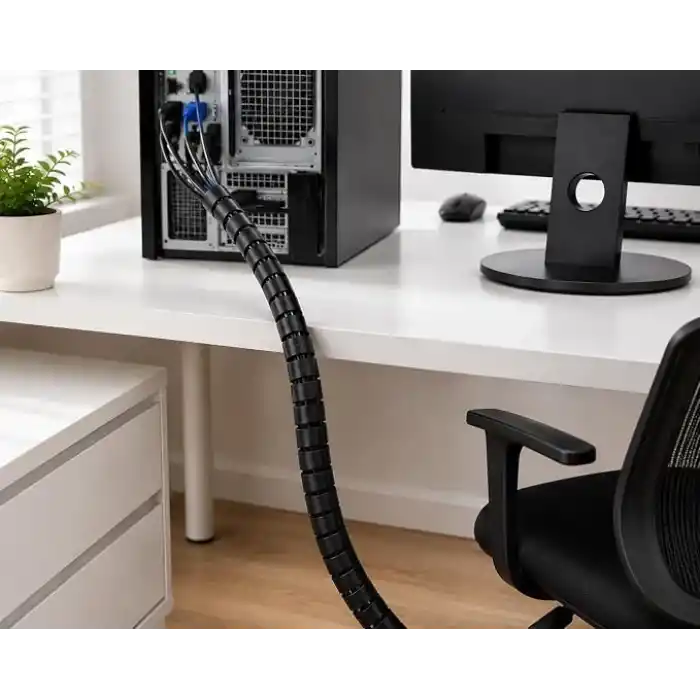 Orret Home 1,5 Metre 25 mm Kablo Koruyucu Spiral Siyah, Kablo Düzenleyici Organizer, Kablo Toplayıcı Sarma Spirali, Esnek Kablo Kanalı ve Kablo Gizleyici Koruma Kılıfı