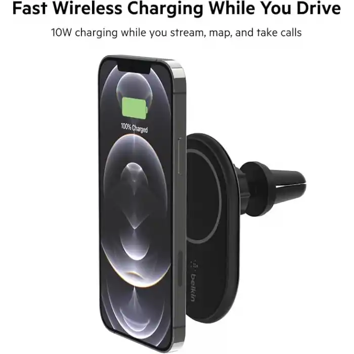 Belkin BoostCharge Kablosuz Şarj Manyetik Araç Telefonu Montaj Tutacağı, MagSafe Etkinleştirilmiş aygıtlar ile uyumlu (Kablo Dahil)