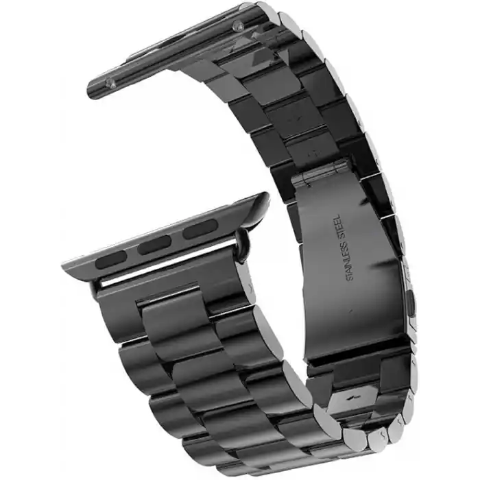 Minesk Apple Watch ile Uyumlu Metal Kordon 42mm 44mm 45mm 46mm 49mm (Siyah)