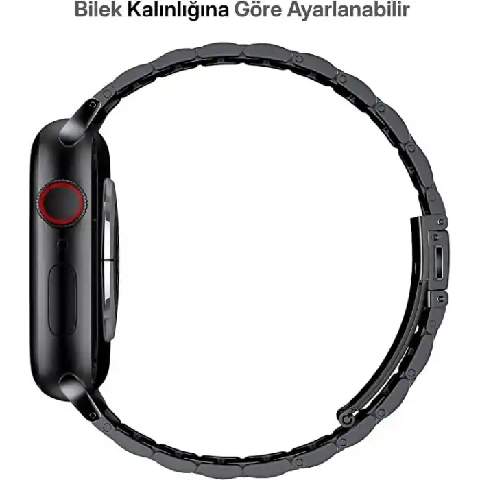 Minesk Apple Watch ile Uyumlu Metal Kordon 42mm 44mm 45mm 46mm 49mm (Siyah)