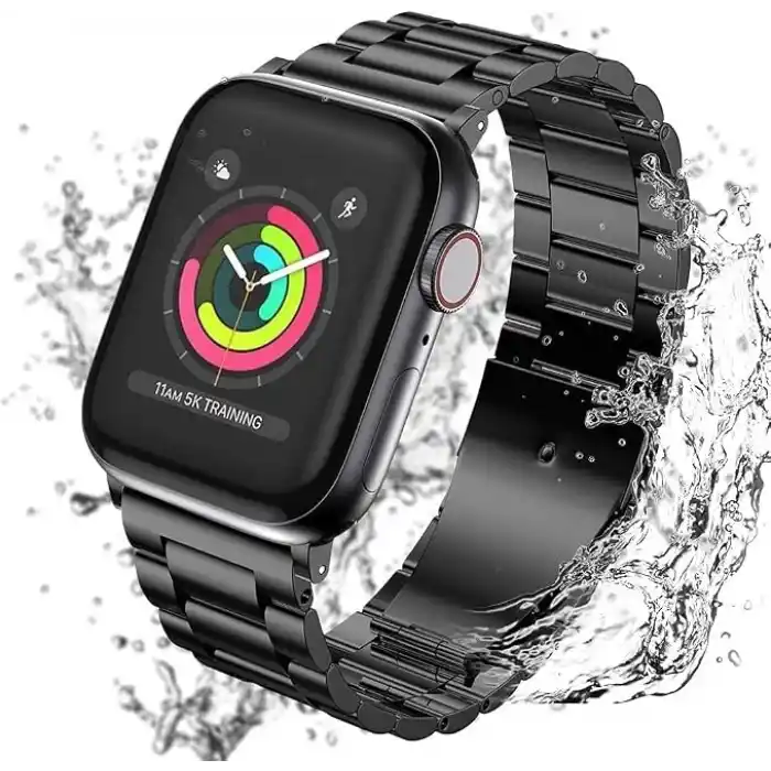 Minesk Apple Watch ile Uyumlu Metal Kordon 42mm 44mm 45mm 46mm 49mm (Siyah)