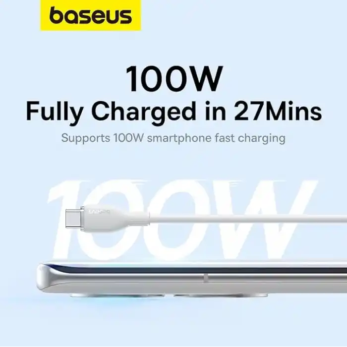 Baseus Pudding Hızlı Şarj Özellikli Type-C Kablo 100W, 1.2 Metre, Beyaz