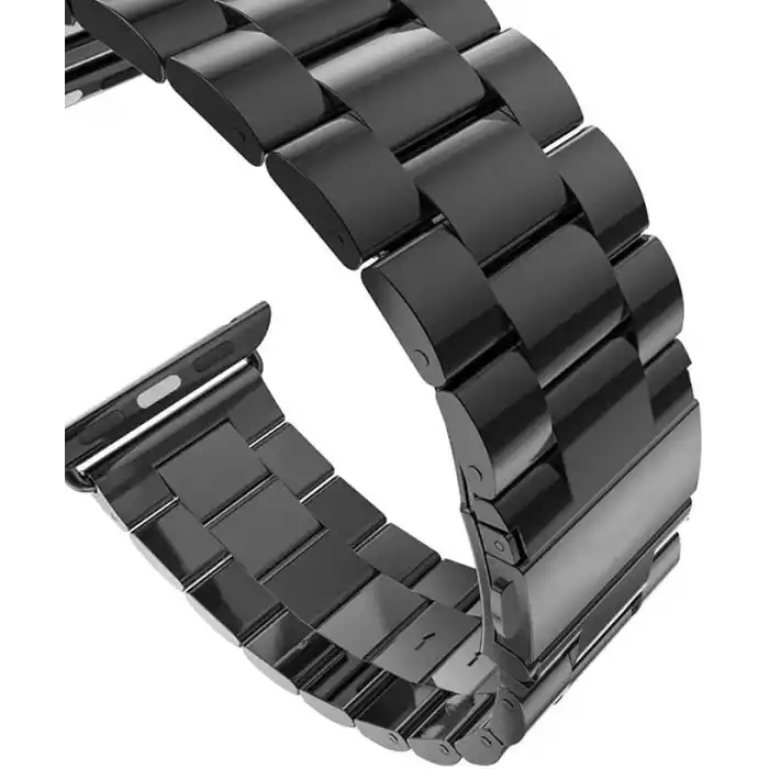Minesk Apple Watch ile Uyumlu Metal Kordon 42mm 44mm 45mm 46mm 49mm (Siyah)