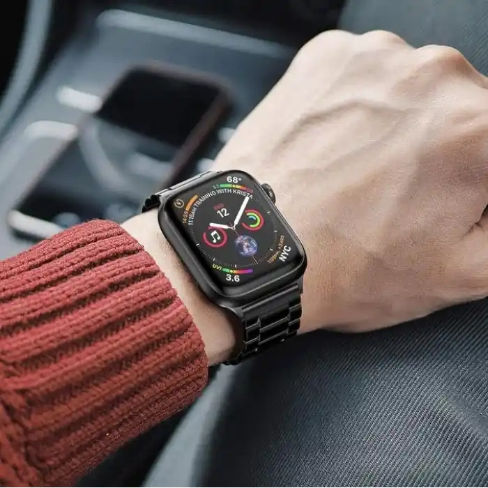 Minesk Apple Watch ile Uyumlu Metal Kordon 42mm 44mm 45mm 46mm 49mm (Siyah)