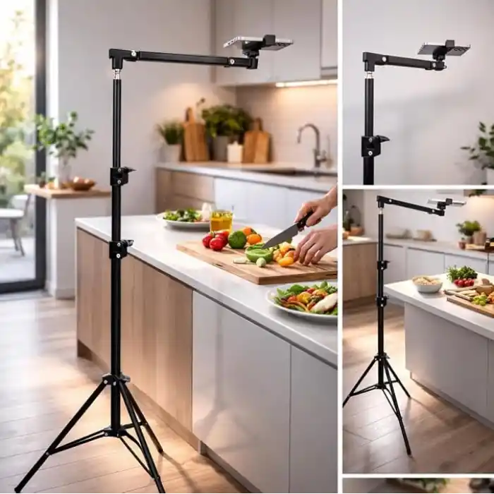 Coverzone Profesyonel 190cm Ayarlanabilir Alüminyum Çekim Tripod Stand – 77-190 cm Yükseklik, 2 Eklemli Telefon Tutucu, Dikey Yatay Çekim Uyumlu, Canlı Yayın ve İçerik Üretim Standı, HO70, Siyah