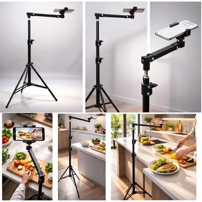 Coverzone Profesyonel 190cm Ayarlanabilir Alüminyum Çekim Tripod Stand – 77-190 cm Yükseklik, 2 Eklemli Telefon Tutucu, Dikey Yatay Çekim Uyumlu, Canlı Yayın ve İçerik Üretim Standı, HO70, Siyah