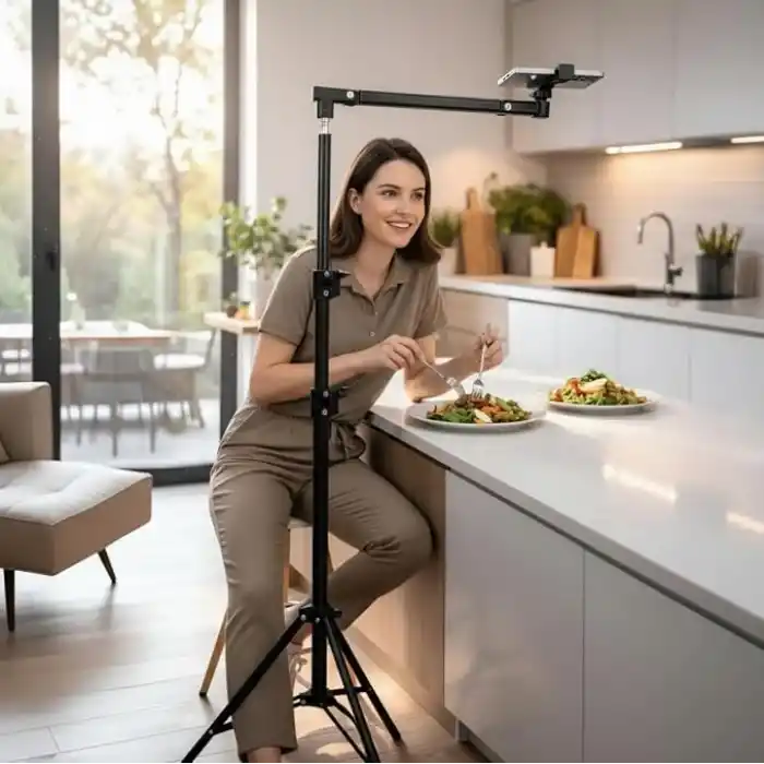 Coverzone Profesyonel 190cm Ayarlanabilir Alüminyum Çekim Tripod Stand – 77-190 cm Yükseklik, 2 Eklemli Telefon Tutucu, Dikey Yatay Çekim Uyumlu, Canlı Yayın ve İçerik Üretim Standı, HO70, Siyah