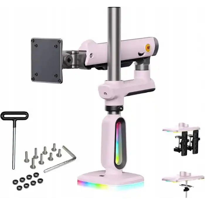 North Bayou NB J7 Profesyonel RGB Aydınlatmalı 32-60 İnç Amortisörlü Oyuncu Monitör Kolu Pembe (2-20 Kg)