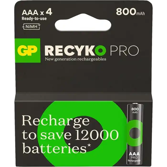 GP Batteries Recyko Pro AAA İnce Ni-Mh Şarjlı Pil, 1.2 Volt, 4lü Kart