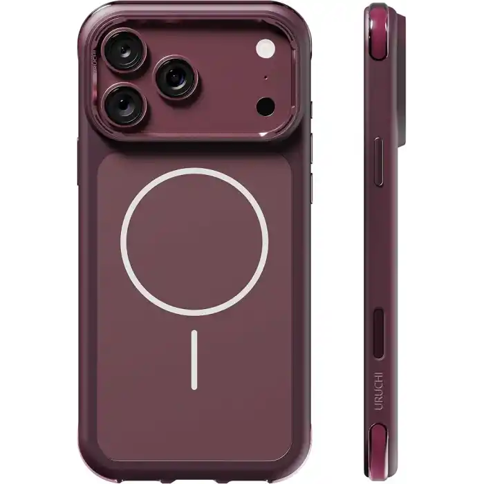 URUCHI GM Air iPhone 18 Pro / 17 Pro ile Uyumlu Mat Manyetik Kılıf, Kapalı Mat Arka + Yumuşak Silikon Kenar, Airbag Köşe Koruma, MagSafe Uyumlu, Vişne Çürüğü