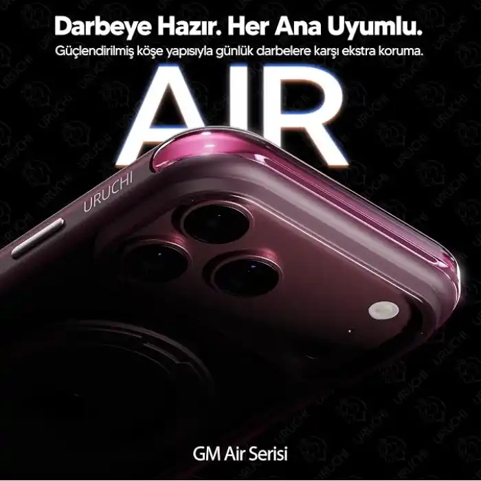 URUCHI GM Air iPhone 18 Pro / 17 Pro ile Uyumlu Mat Manyetik Kılıf, Kapalı Mat Arka + Yumuşak Silikon Kenar, Airbag Köşe Koruma, MagSafe Uyumlu, Vişne Çürüğü