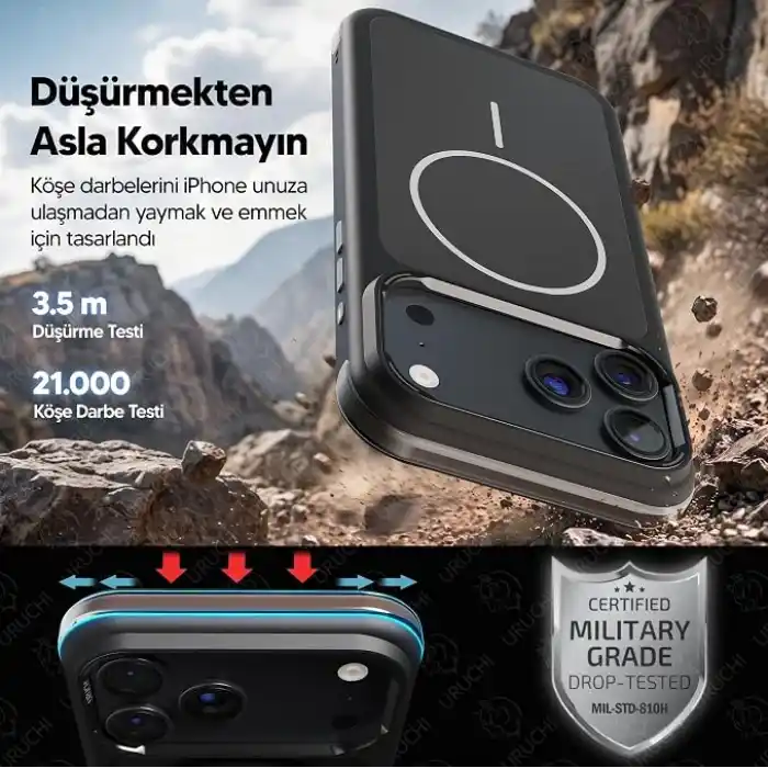 URUCHI GM Air iPhone 18 Pro / 17 Pro ile Uyumlu Mat Manyetik Kılıf, Kapalı Mat Arka + Yumuşak Silikon Kenar, Airbag Köşe Koruma, MagSafe Uyumlu, Vişne Çürüğü