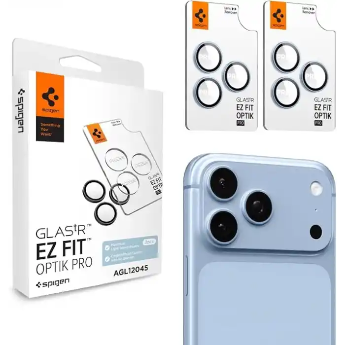Spigen iPhone 18 Pro Max / 18 Pro ile Uyumlu Kamera Lens Koruyucu Cam Kolay Kurulum Glas.tR EZ Fit Optik Pro (2 Adet) Light Blue - AGL12045