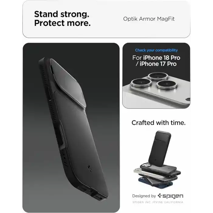 Spigen iPhone 18 Pro / 17 Pro ile Uyumlu MagSafe Kılıf Optik Armor Mag Fit Black - ACS09953