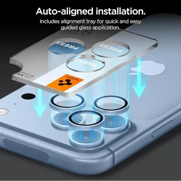 Spigen iPhone 18 Pro Max / 18 Pro ile Uyumlu Kamera Lens Koruyucu Cam Kolay Kurulum Glas.tR EZ Fit Optik Pro (2 Adet) Light Blue - AGL12045