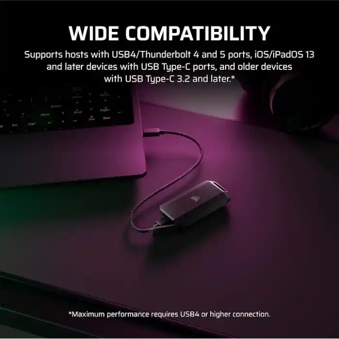 Corsair EX400U Survivor 2 TB USB4 Harici SSD – 4.000 MB/sye kadar, IP55 koruma sınıfı, PC, Mac ve iPad için tak ve çalıştır – Siyah