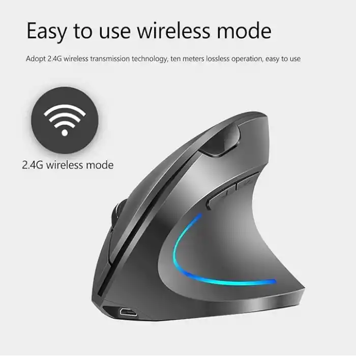 Coverzone Ergonomik Dikey Kablosuz Mouse, 2.4 GHz USB Alıcı ve Bluetooth Bağlantılı, Type-C Şarjlı, 6 Tuşlu, Ayarlanabilir DPI, Windows Mac Linux Uyumlu | 7043 Siyah