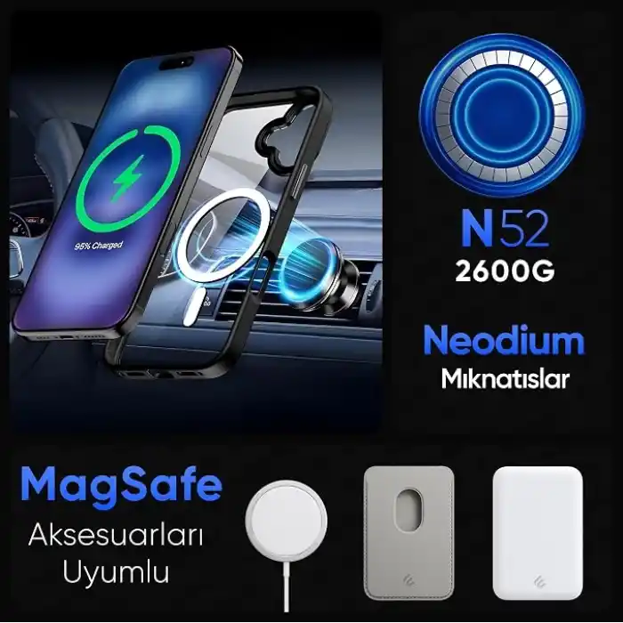 Minesk iPhone 17 için SUPER-CRYSTAL Magsafe ile Uyumlu Kılıf Arkası Kristal Berraklığında Cam Görünüm Kenarları Darbe Emici Silikon Hybrid Kılıf (Siyah, 17)