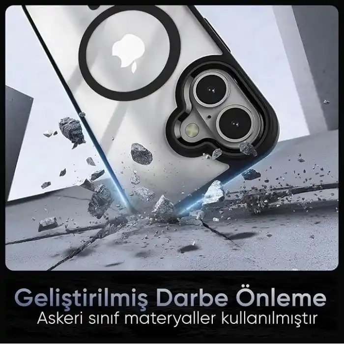 Minesk iPhone 17 için SUPER-CRYSTAL Magsafe ile Uyumlu Kılıf Arkası Kristal Berraklığında Cam Görünüm Kenarları Darbe Emici Silikon Hybrid Kılıf (Siyah, 17)