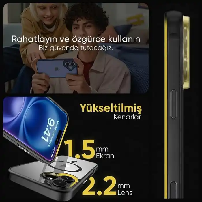 Minesk iPhone 17 için SUPER-CRYSTAL Magsafe ile Uyumlu Kılıf Arkası Kristal Berraklığında Cam Görünüm Kenarları Darbe Emici Silikon Hybrid Kılıf (Siyah, 17)