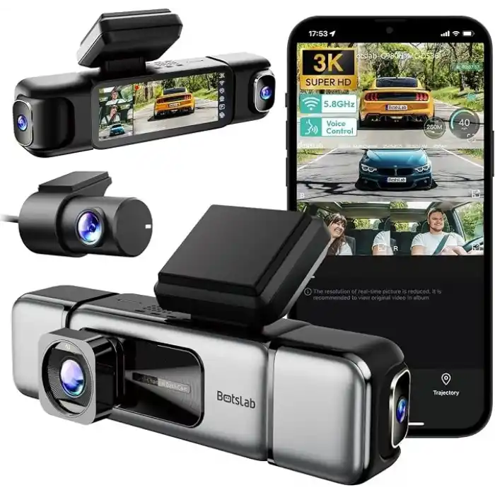 Botslab Ses Kontrolü,4 Kanallı 3,18 inç Dokunmatik Ekran, 2160P + 1080P + 1080P Ön ve Arka İç Döngü Kaydı, 5,8 GHz WiFi, GPS, Gece Görüşü, WDR, Park Modu ile 4K Araç Kamerası 128 Gb Hafıza Kartlı
