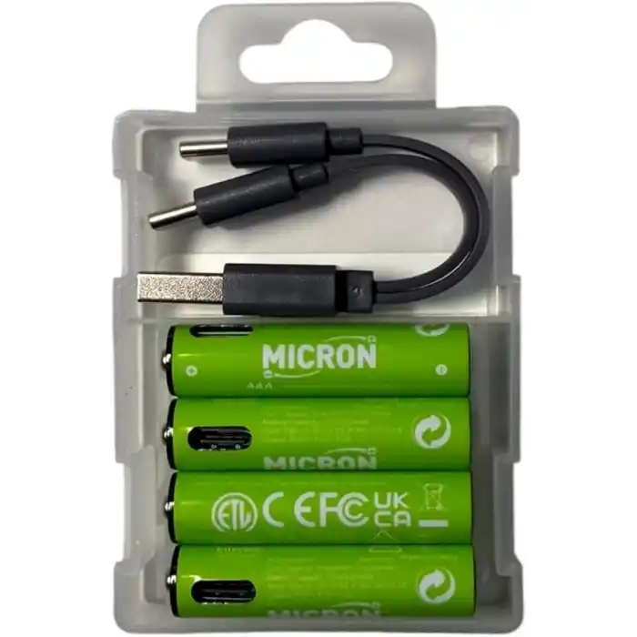 Micron AAA Şarj Edilebilir Lityum Pil 1.5V 1000 Döngü USB Type-C Girişli AAA İnce Kalem Pil 4’lü