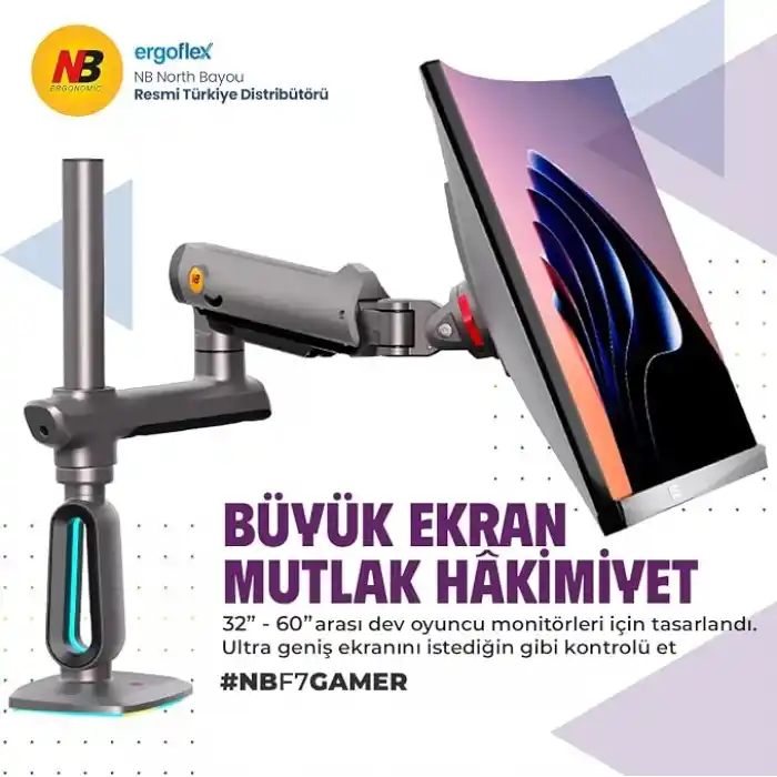 North Bayou NB F7 Ergonomic RGB Aydınlatmalı 32-60 inch Büyük Ekranlar İçin Profesyonel 2026 Versiyon Monitör Standı (32-60 Inch)