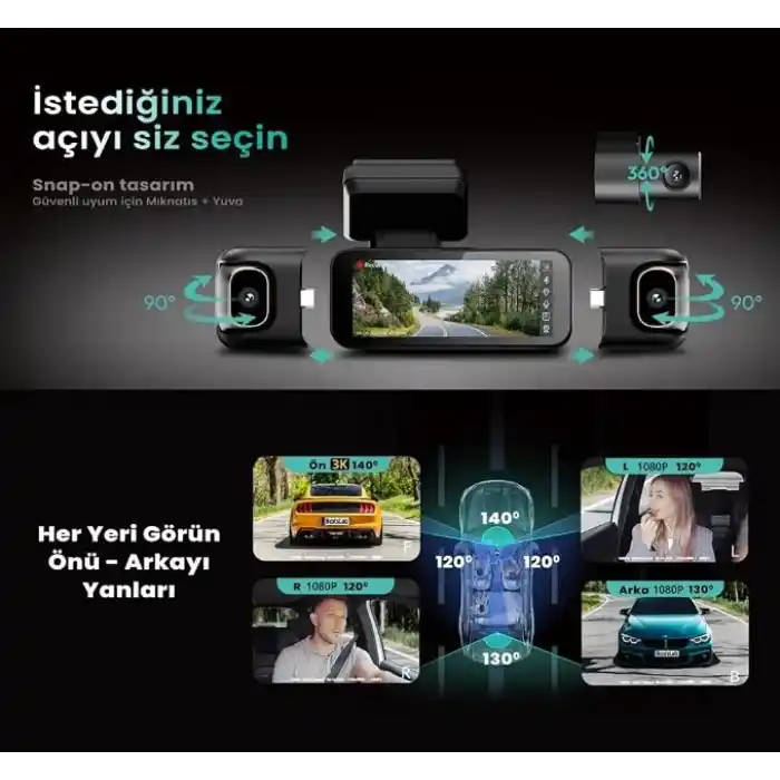 Botslab Ses Kontrolü,4 Kanallı 3,18 inç Dokunmatik Ekran, 2160P + 1080P + 1080P Ön ve Arka İç Döngü Kaydı, 5,8 GHz WiFi, GPS, Gece Görüşü, WDR, Park Modu ile 4K Araç Kamerası 128 Gb Hafıza Kartlı