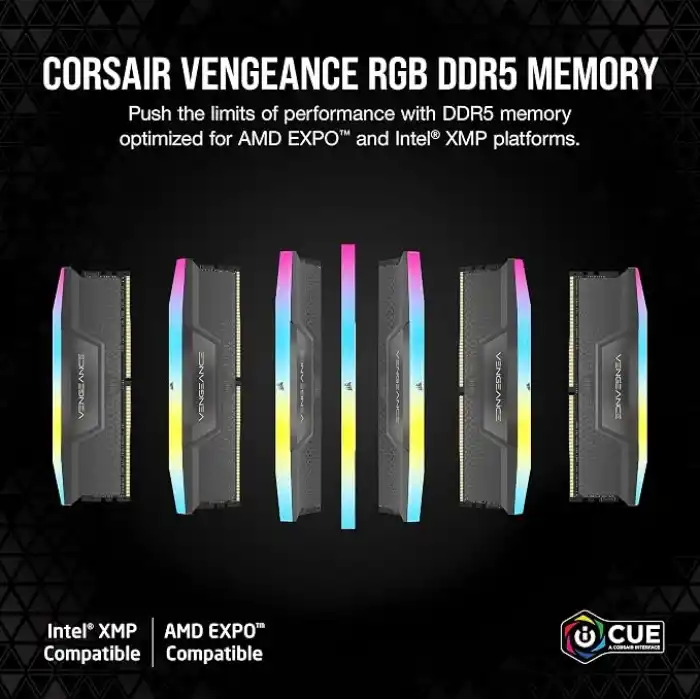 CORSAIR Vengeance RGB DDR5 32GB (1x32GB) 6000MHz CL38 1.35V AMD Expo Intel XMP 3.0 Masaüstü Bellek - Gri (CMH32GX5M1E6000Z38)