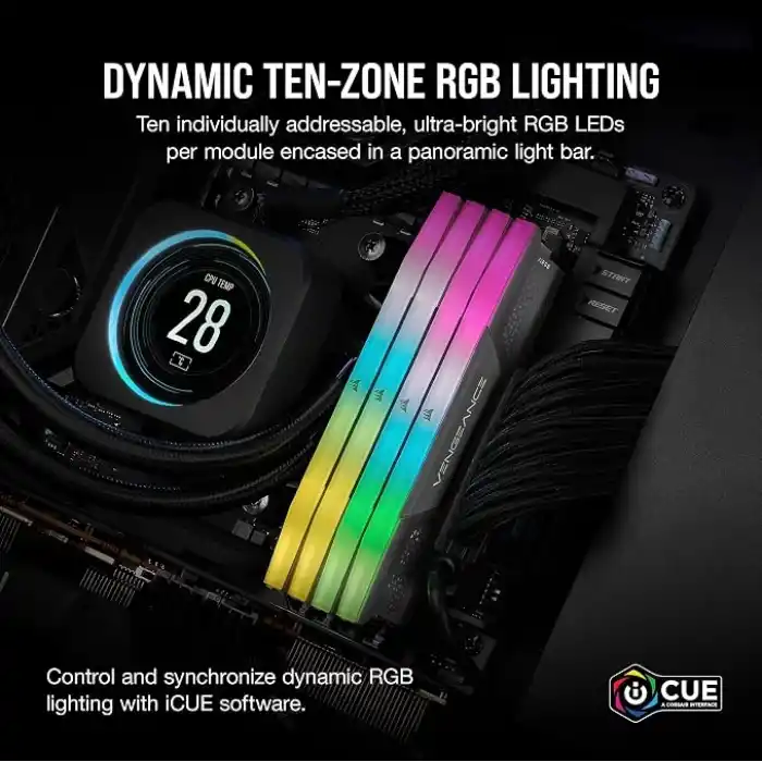 CORSAIR Vengeance RGB DDR5 32GB (1x32GB) 6000MHz CL38 1.35V AMD Expo Intel XMP 3.0 Masaüstü Bellek - Gri (CMH32GX5M1E6000Z38)