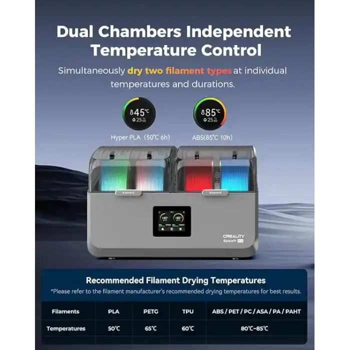 Creality SpacePi X4 Filament Kurutucu, 4 Makara, 85°C Maksimum Sıcaklık, Çift Isıtma Odası, Aktif Nem Alma