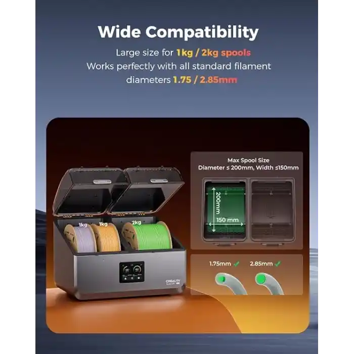 Creality SpacePi X4 Filament Kurutucu, 4 Makara, 85°C Maksimum Sıcaklık, Çift Isıtma Odası, Aktif Nem Alma