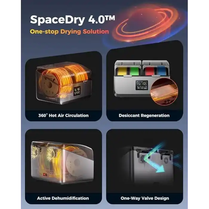 Creality SpacePi X4 Filament Kurutucu, 4 Makara, 85°C Maksimum Sıcaklık, Çift Isıtma Odası, Aktif Nem Alma