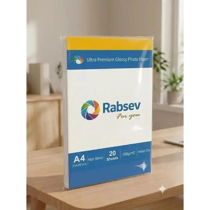 Rabsev Ultra Premium Parlak Fotoğraf Kağıdı, A4, 260g/m2, Hızlı Kuruyan, 20 Yaprak