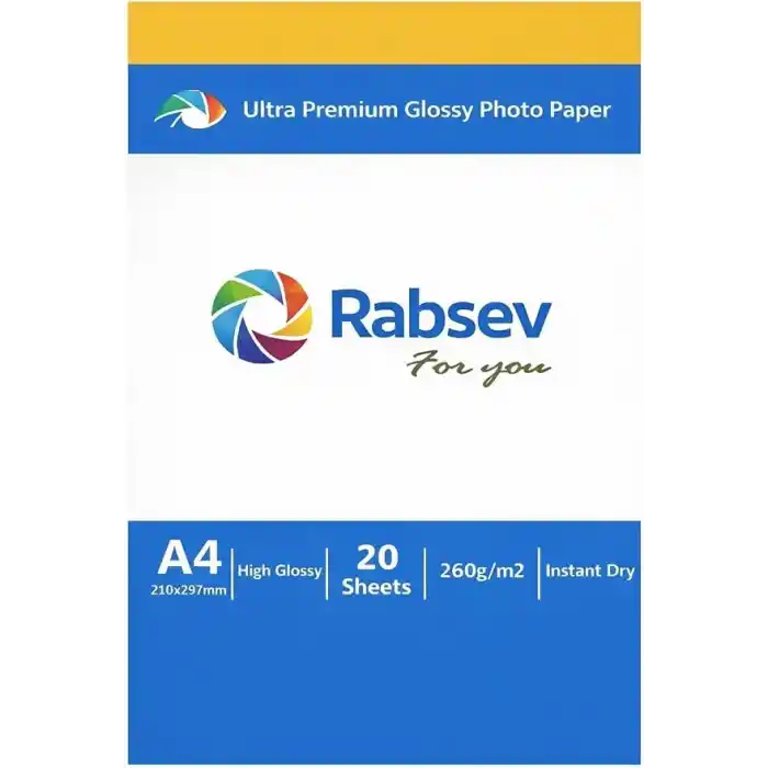 Rabsev Ultra Premium Parlak Fotoğraf Kağıdı, A4, 260g/m2, Hızlı Kuruyan, 20 Yaprak