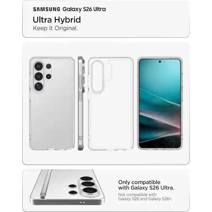 Spigen Galaxy S26 Ultra ile Uyumlu Kılıf Ultra Hybrid Crystal Clear - ACS11030