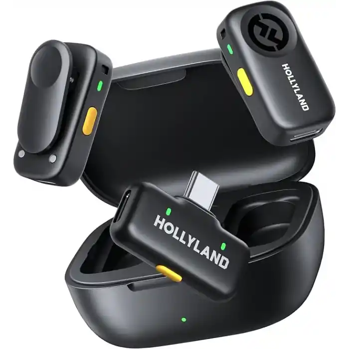 Hollyland LARK A1 Kablosuz Mini Mikrofon, iPhone 15/16 ve Android için, 48 kHz/24 bit, 3 Seviyeli Akıllı Gürültü Engelleyici, YouTube, Podcast, Vlog için Mikrofon (Siyah, 2TX + USB-C RX + Şarj Kılıfı)