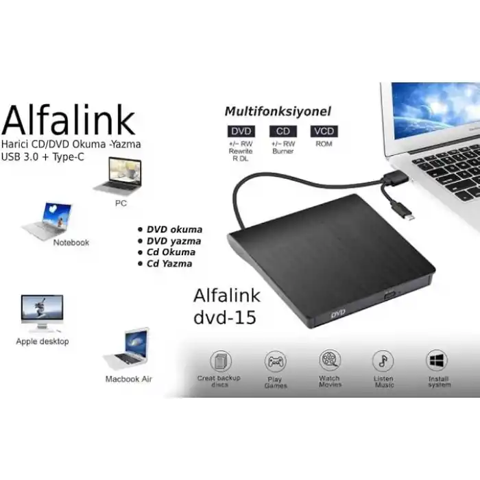 Harici Dvd Rw External Taşınabilir Ultra İnce USB 3.0 Cd Dvd Yazıcı Okuyucu