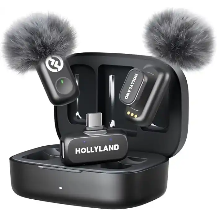Hollyland LARK A1 Kablosuz Mini Mikrofon, iPhone 15/16 ve Android için, 48 kHz/24 bit, 3 Seviyeli Akıllı Gürültü Engelleyici, YouTube, Podcast, Vlog için Mikrofon (Siyah, 2TX + USB-C RX + Şarj Kılıfı)