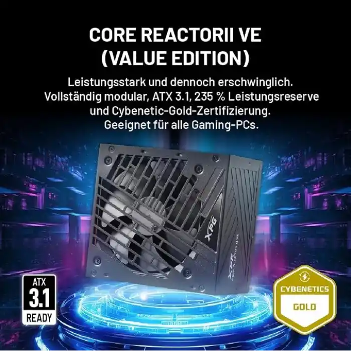 XPG Core Reactor II VE 850G-BKCEU 850W 80+ Gold 120mm Gaming Full Modüler Power Supply (COREREACTORIIVE850G-BKCEU)