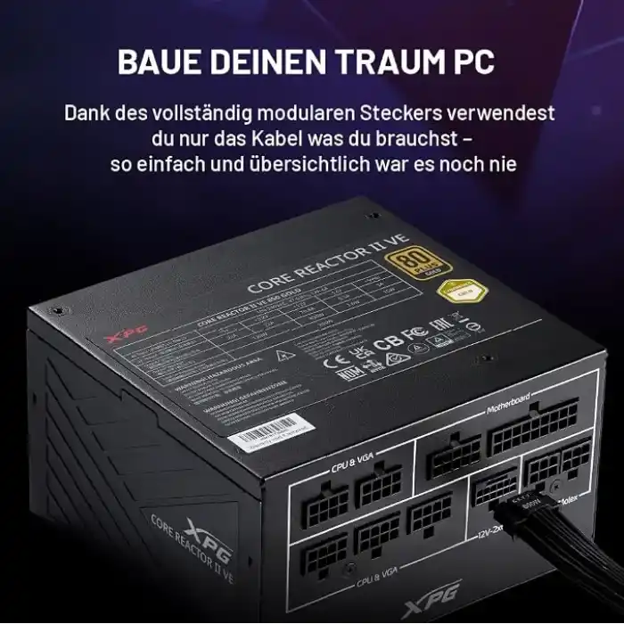 XPG Core Reactor II VE 850G-BKCEU 850W 80+ Gold 120mm Gaming Full Modüler Power Supply (COREREACTORIIVE850G-BKCEU)
