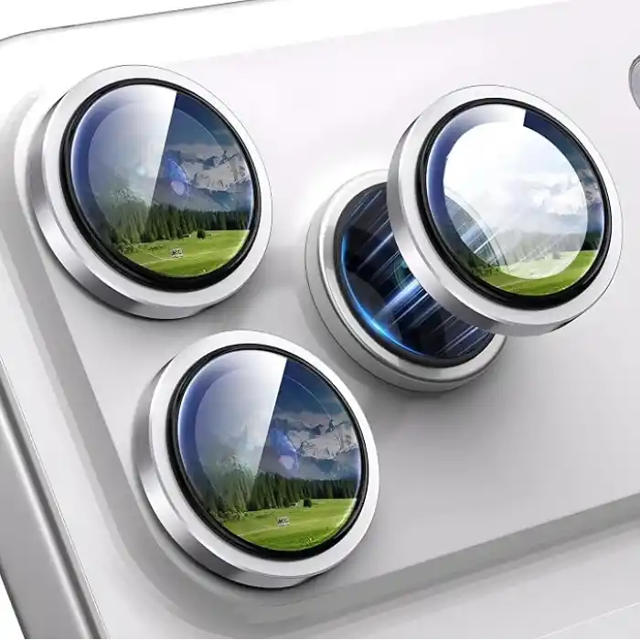 Minesk iPhone 16 Pro-16 Pro Max/17 Pro-17 Pro Max ile Uyumlu Kolay Kurulum Aparatlı Alüminyum Alaşım Çerçeveli ve 9H Sertliğinde Temperli Camlı Lens Koruyucu (Gümüş, Lens Glass)