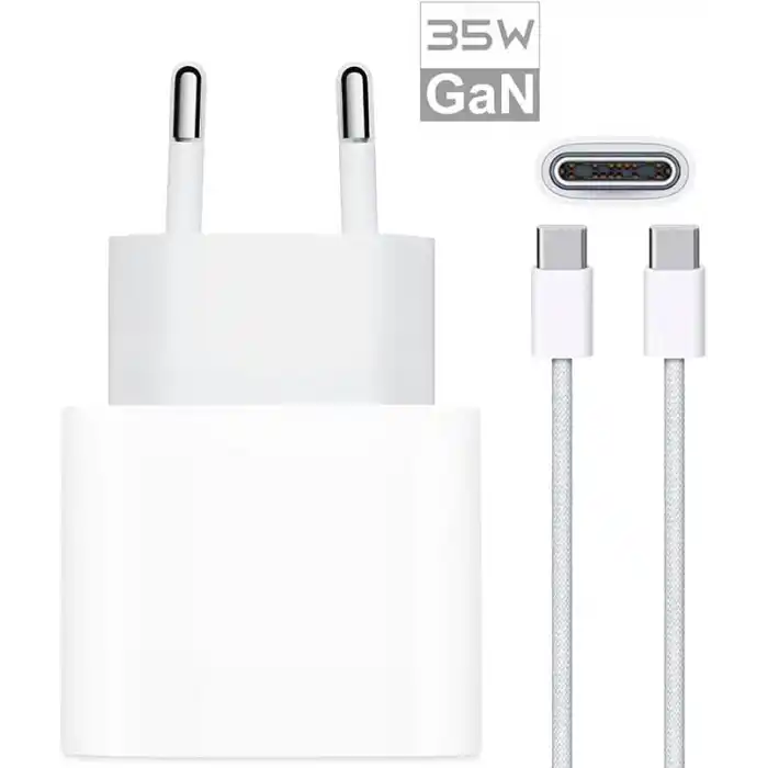 Bydiz Apple iPhone 35W USB-C 15/16/17/18/pro/max/Plus Güç Adaptörü Set GaN Tech Type-C Hızlı Şarj Cihazı Tüm Type-C Cihazlara Uyumlu