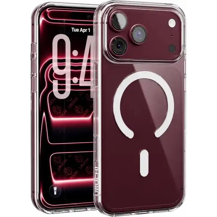 URUCHI Manyetik Şeffaf Kılıf, iPhone 18 Pro Max / 17 Pro Max ile Uyumlu, Sararmaz Tam Sert Mika (Kenarları Dahil), Ultra İnce, Darbeye Dayanıklı Kristal Kapak