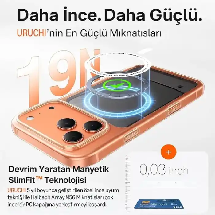 URUCHI Manyetik Şeffaf Kılıf, iPhone 18 Pro Max / 17 Pro Max ile Uyumlu, Sararmaz Tam Sert Mika (Kenarları Dahil), Ultra İnce, Darbeye Dayanıklı Kristal Kapak
