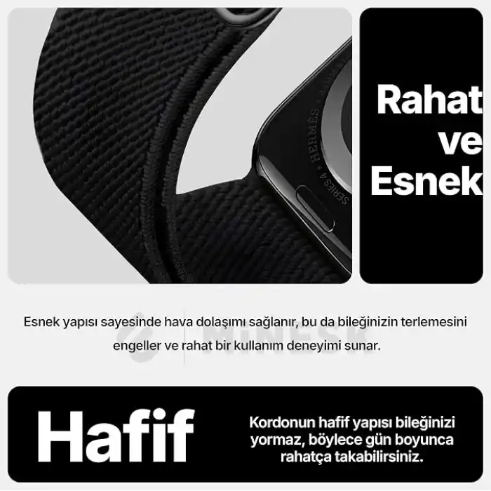 Minesk Apple Watch için Uyumlu Bilek Kalınlığına Göre Ayarlanabilir Yumuşak Kumaşlı ve İnce Görünümlü Dayanıklı Sık Dokuma Kumaş Kordon