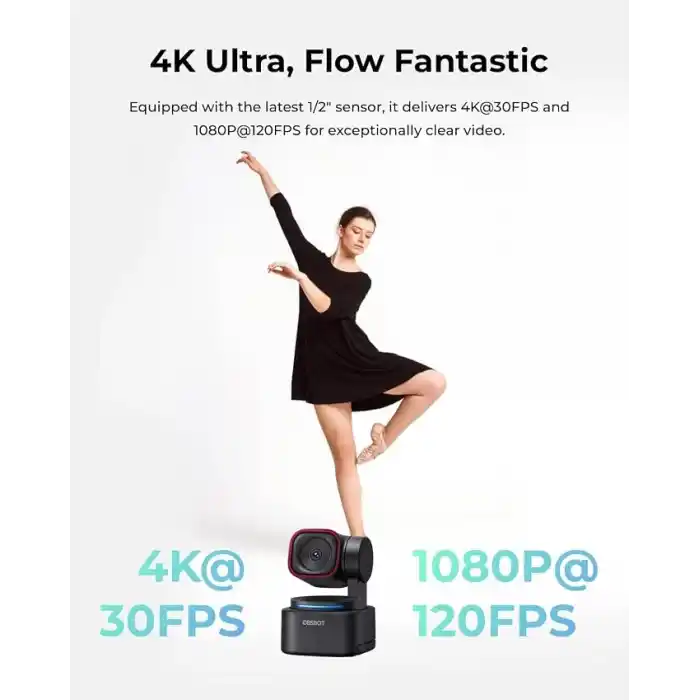 OBSBOT Tiny 3 Lite Yapay Zeka Destekli Mekansal Ses 4K Web Kamerası - 1/2 Sensörlü Kompakt AI Takip PTZ Kamera, Üç Mikrofonlu, Ses Kontrolü, 120FPS, HDR, PC, Mac, Dizüstü Bilgisayar, Akış, Toplantı